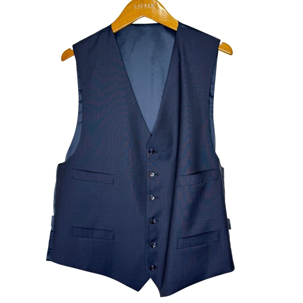 Suit Vest Wool/Satin Buckle Back Mens 46R‎ Blue